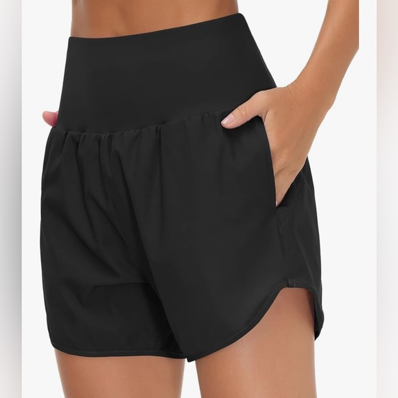 The Gym People Pants - THE GYM PEOPLE High Waist Running Shorts w/Liner w/Pockets and Back Zip Pocket